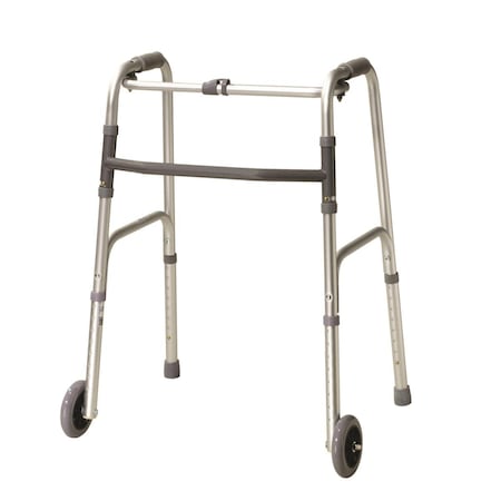 Fabrication Enterprises 5 in. Wheel-Glides Folding 2-Button Walker - Adult 43-2120